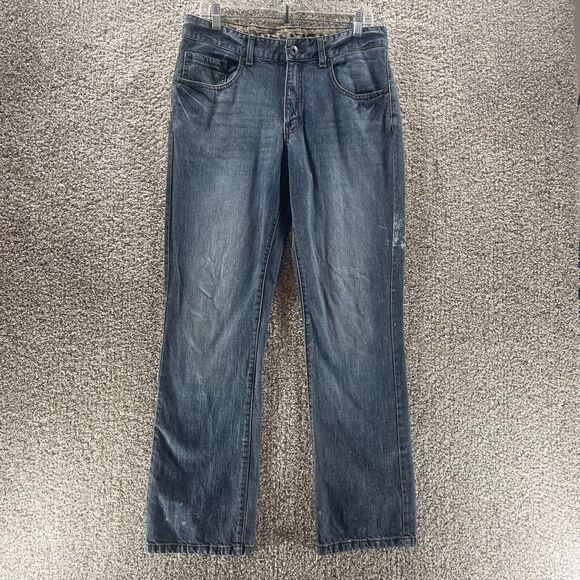 Express Jeans Mens 32x32 Blue Denim Pants Boot Cut Medium Wash Adult Cotton Logo - Picture 1 of 10